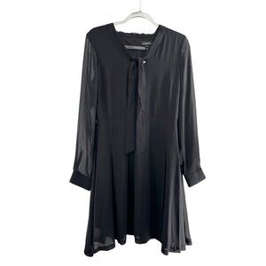 Liz Claiborne Black Long Sleeve Sheer Bow Tie Career Dress 6 Old Money Retro a